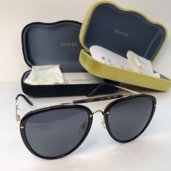 - New - 💯 Original Gucci GG0672S Unisex Aviator Sunglasses, Black/Grey - Picture 5 of 12